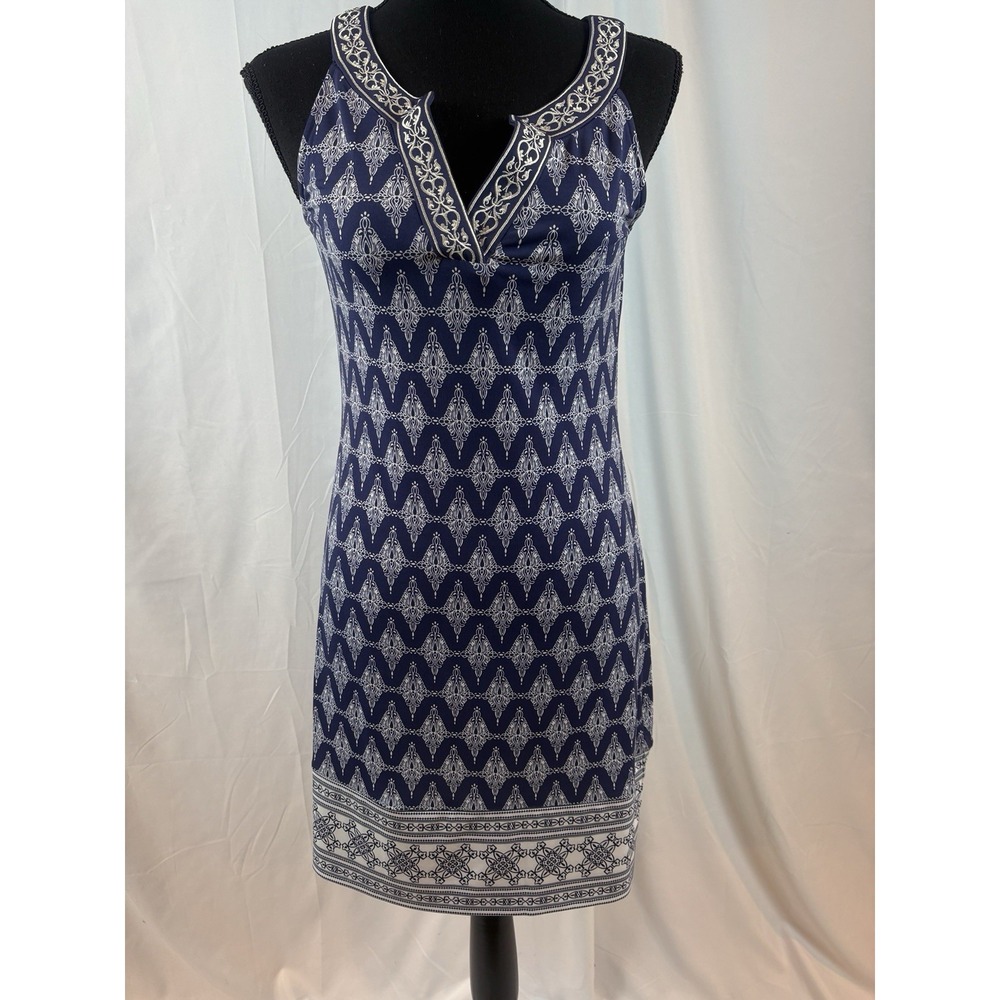 Magnolia Grace‎ Alhambra Embroidered Trim Knit Dress Blue XS Petite